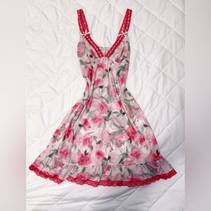 Floral Nightgown with Red Lace Trim Size Small